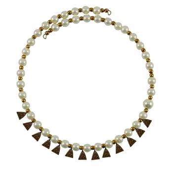 Cream Moti Stud-Gold Platted Brass Necklace 1