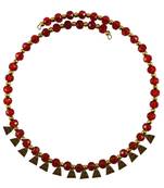 Red Moti Stud-Gold Platted Brass Necklace