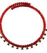 Red Moti Stud-Gold Platted Brass Necklace