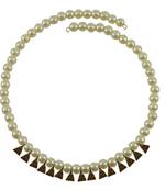 Cream Moti Stud-Gold Platted Brass Necklace