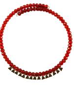 Red Moti Stud-Gold Platted Brass Necklace