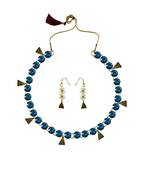 Dark Firozy Stone Stud-Gold Platted Brass Necklace