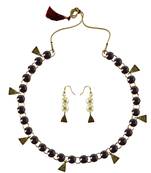 Dark Purple Stone Stud-Gold Platted Brass Necklace