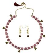 Dark Pink Stone Stud-Gold Platted Brass Necklace