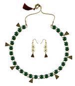 Dark Green Stone Stud-Gold Platted Brass Necklace