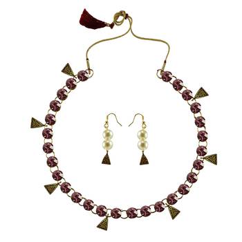 Purple Stone Stud-Gold Platted Brass Necklace 1