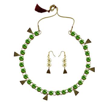 Light Green Stone Stud-Gold Platted Brass Necklace 1