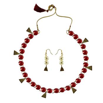 Red Stone Stud-Gold Platted Brass Necklace 1