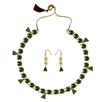 Green Stone Stud-Gold Platted Brass Necklace 1
