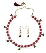 Dark Pink Stone Stud-Gold Platted Brass Necklace