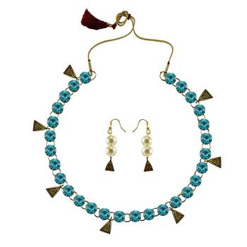 Firozy Stone Stud-Gold Platted Brass Necklace 1