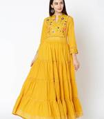Yellow Colored Embroidery Worked Soft Cotton Kurti