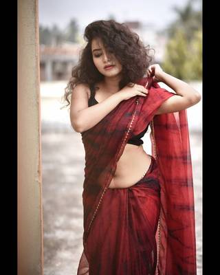 Black & Red Tie & Dye Organza Saree 6