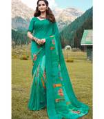 Green printed Georgette saree with blouse