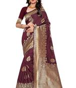 Maroon Woven Silk Blend Saree With Blouse