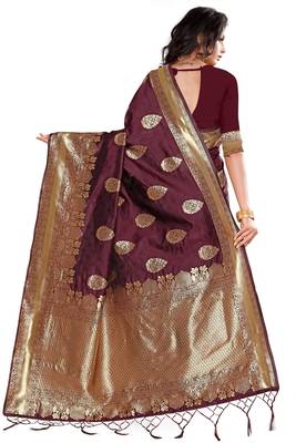 Maroon Woven Silk Blend Saree With Blouse 3