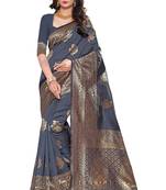 Grey Woven Silk Blend Saree With Blouse