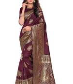 Maroon Woven Silk Blend Saree With Blouse