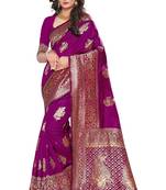Wine Woven Silk Blend Saree With Blouse