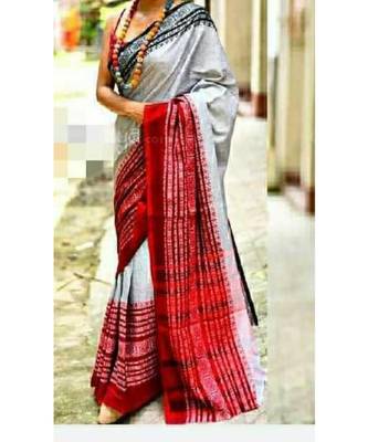 White Hand Weaving Work Pure Cotton Temple Design Handloom saree With blouse 1
