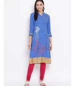 Women  Blue Crepe Printed Straight Kurta
