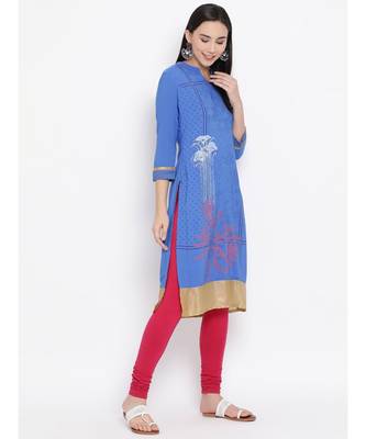 Women  Blue Crepe Printed Straight Kurta 3