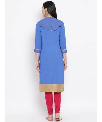 Women  Blue Crepe Printed Straight Kurta 4