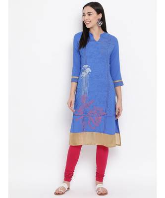 Women  Blue Crepe Printed Straight Kurta 5