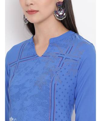 Women  Blue Crepe Printed Straight Kurta 6