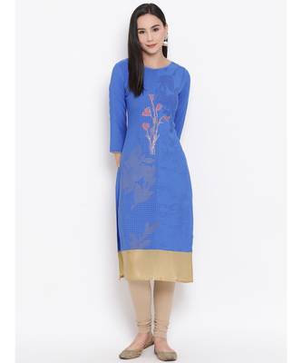 Women  Blue Crepe Printed Straight Kurta 1