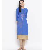 Women  Blue Crepe Printed Straight Kurta