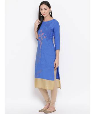 Women  Blue Crepe Printed Straight Kurta 2