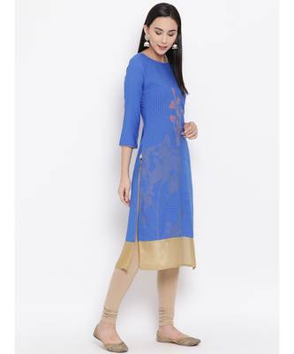 Women  Blue Crepe Printed Straight Kurta 3