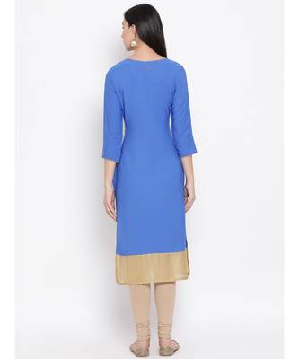 Women  Blue Crepe Printed Straight Kurta 4