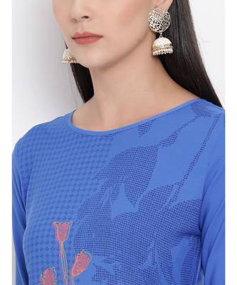 Women  Blue Crepe Printed Straight Kurta 5