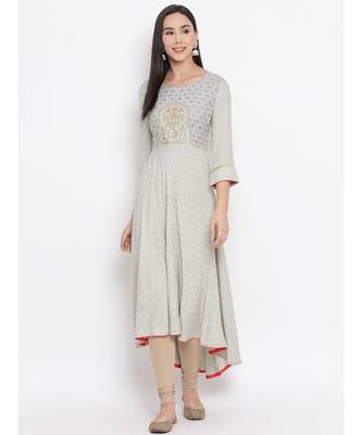 Women  Grey Rayon Printed A-line Kurta 1