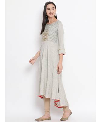 Women  Grey Rayon Printed A-line Kurta 2