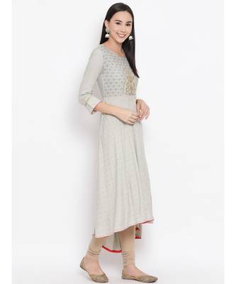 Women  Grey Rayon Printed A-line Kurta 3