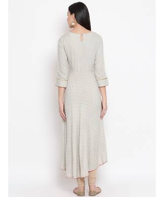 Women  Grey Rayon Printed A-line Kurta 4