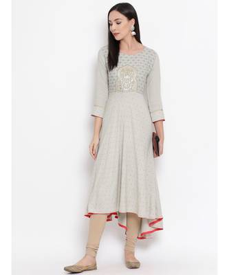 Women  Grey Rayon Printed A-line Kurta 5