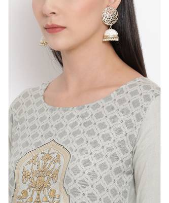 Women  Grey Rayon Printed A-line Kurta 6