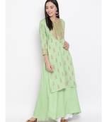 Women  green Cotton Embroidered Anarkali Kurta