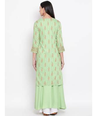 Women  green Cotton Embroidered Anarkali Kurta 4