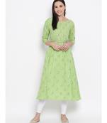 Women  green Cotton Printed A-line Kurta