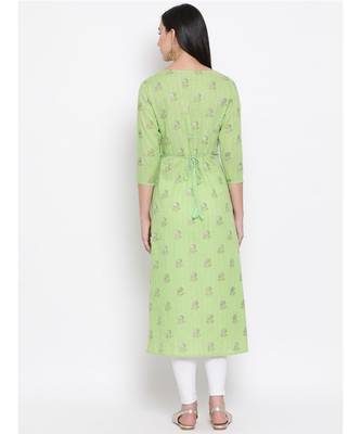 Women  green Cotton Printed A-line Kurta 4