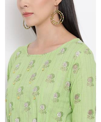 Women  green Cotton Printed A-line Kurta 6