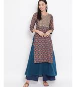 Women  Blue Cotton Embroidered Anarkali Kurta