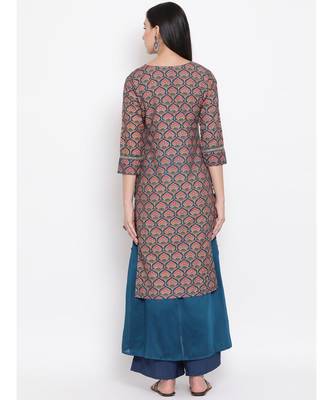 Women  Blue Cotton Embroidered Anarkali Kurta 4