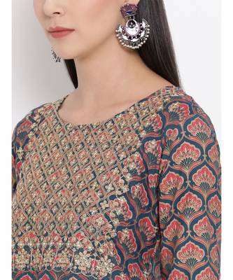 Women  Blue Cotton Embroidered Anarkali Kurta 6
