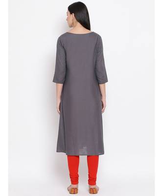 Women  Grey Cotton Printed A-line Kurta 4